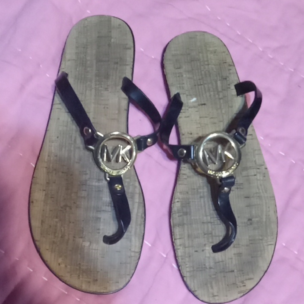 Michael Kors Black Sandals with Gold Accents